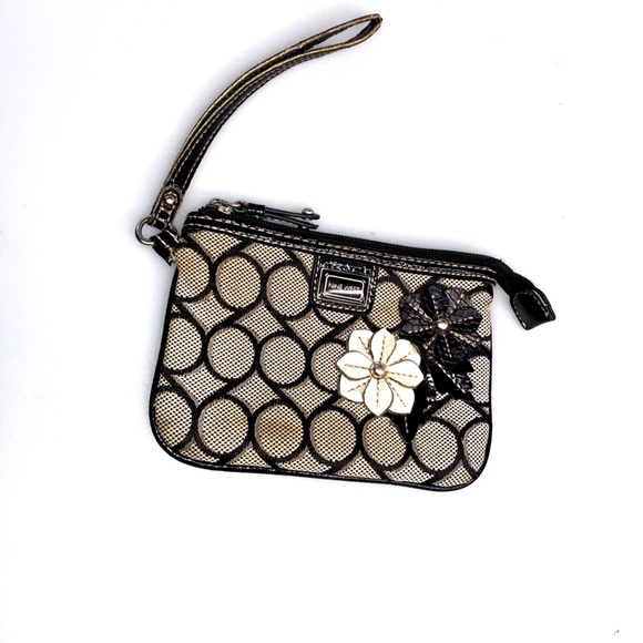 Nine West Handbags - Nine West Floral Wristlet - Signature 9 Navy and Tan